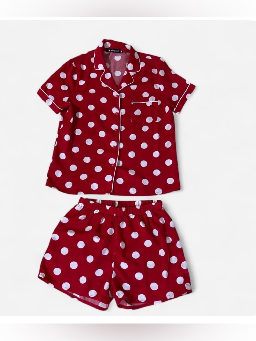 Allegra K Red & White Polka Dot Short Sleeve Pajama Set